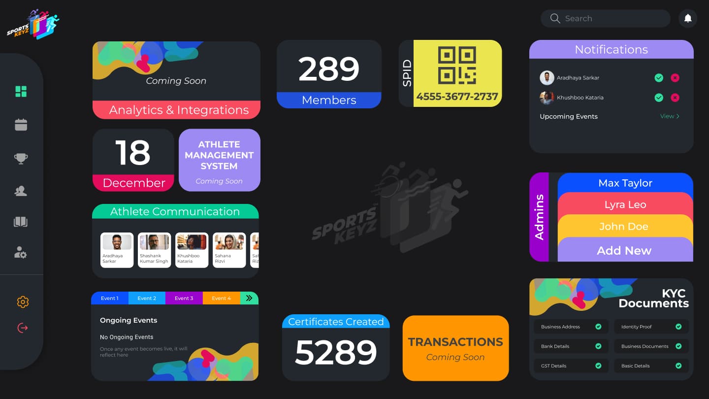 SportsKeyz admin system dashboard